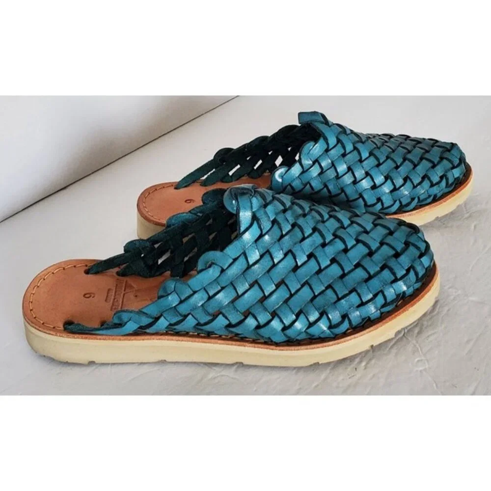 Huarache Mules by Brand X Huaraches Blue Handwoven Leather Size 6 Shoes Sandals - Picture 3 of 12
